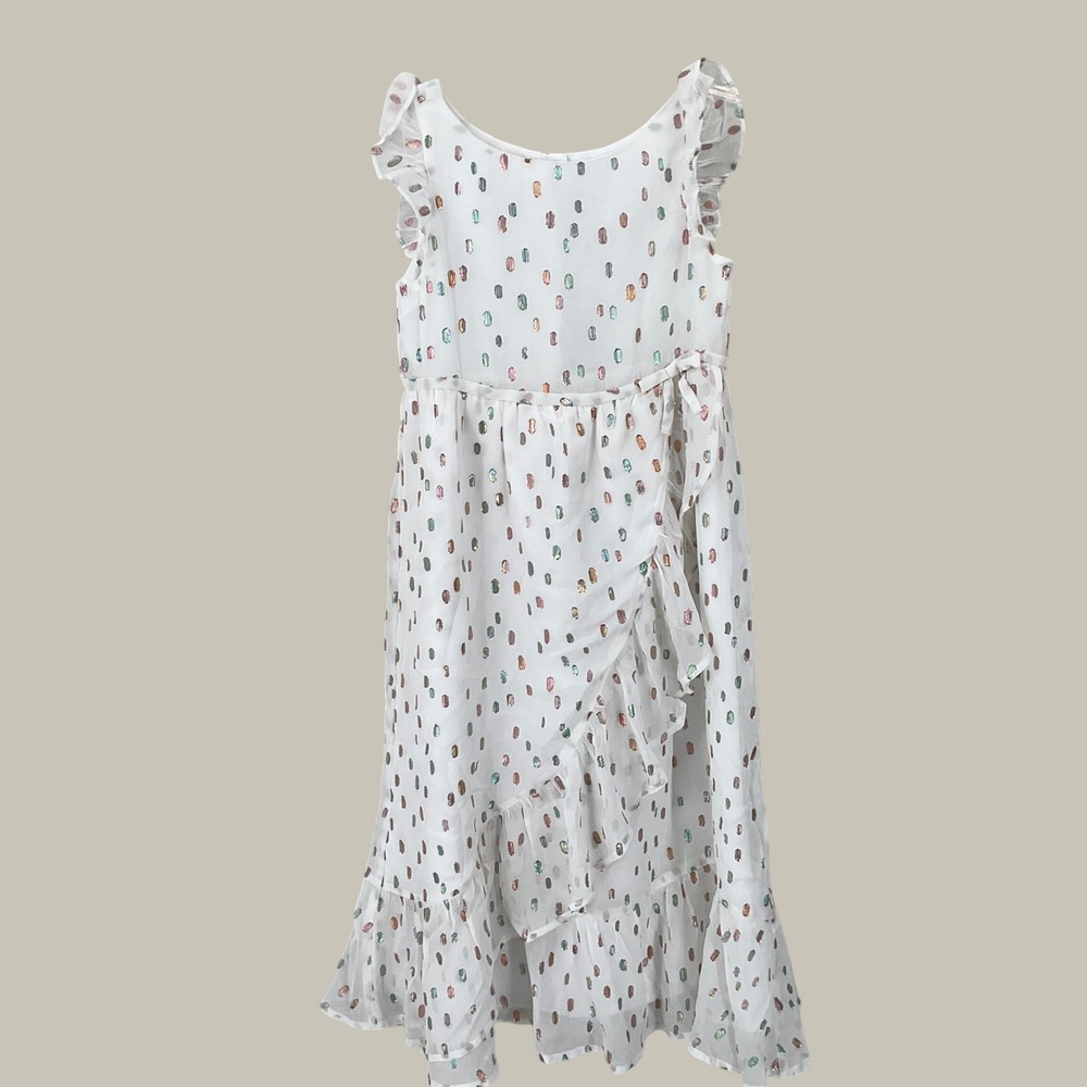 Rachel Zoe x Janie and Jack Dress Girls 7 White Metallic Boho Designer Ruffle